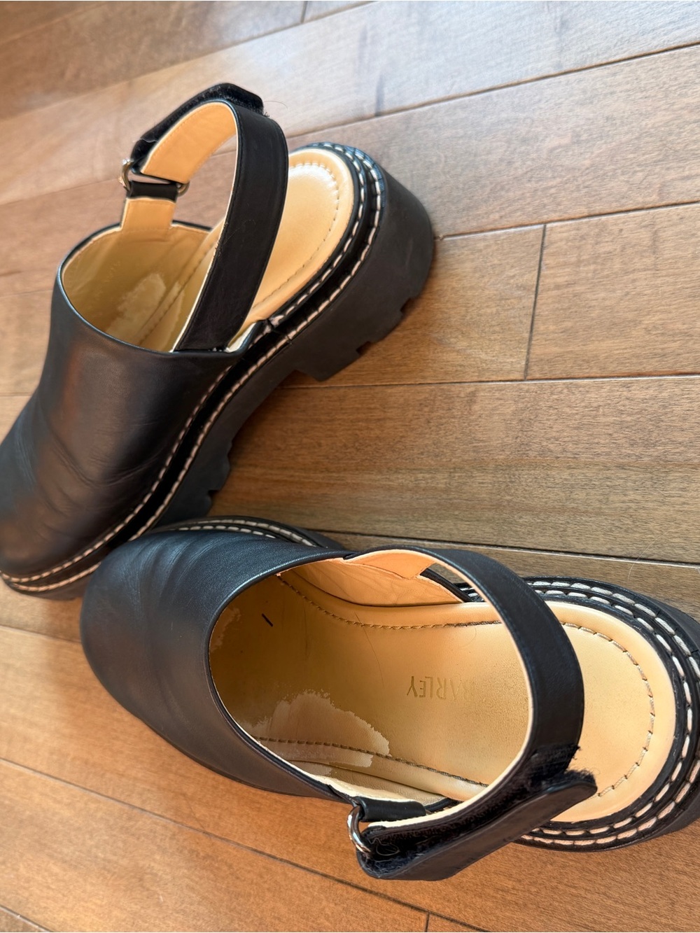 Poppy Barley Black Leather Slingback Clogs with Lug Sole - Picture 3 of 4